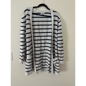 Navy blue and white striped cardigan